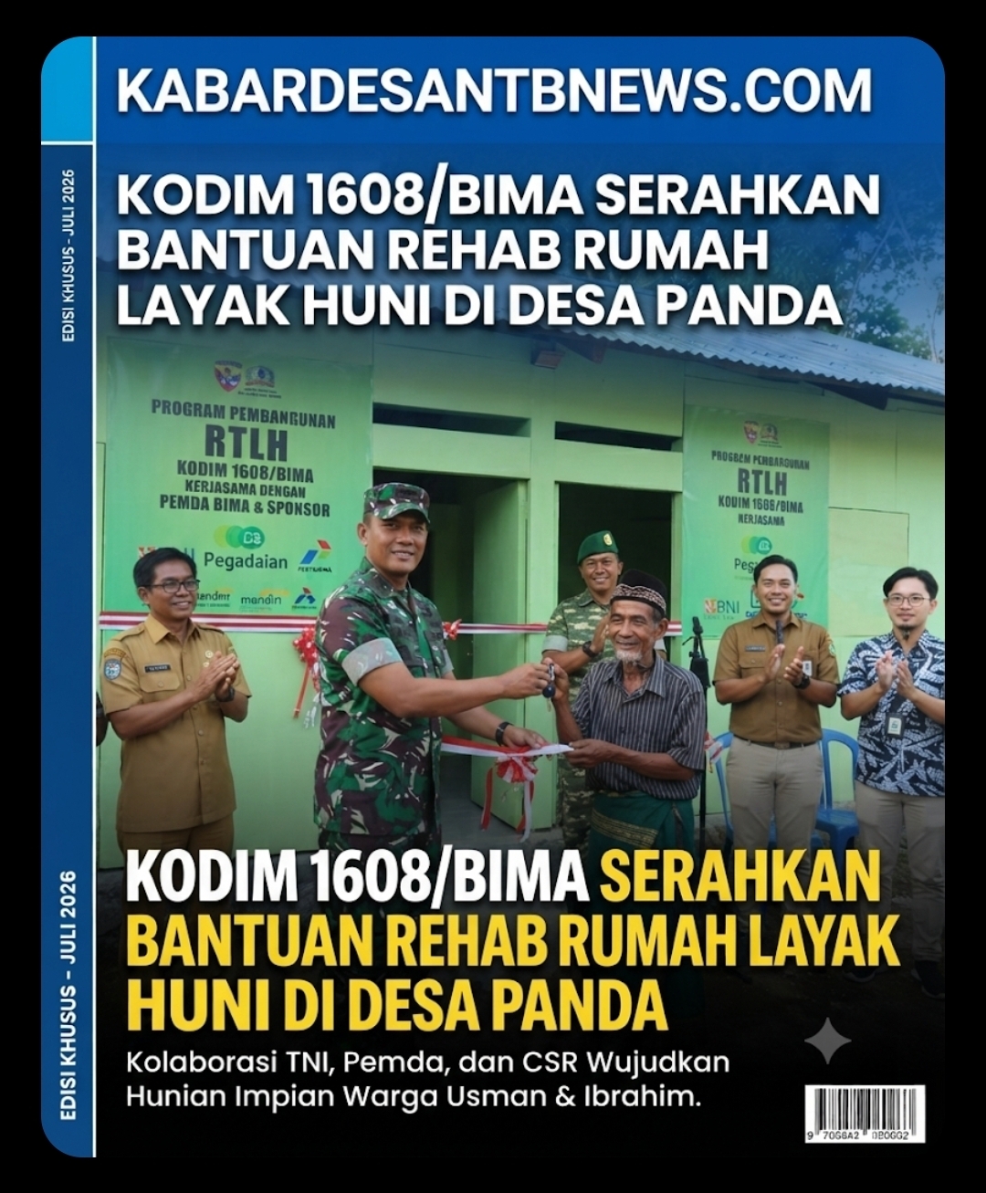 Kodim 1608/Bima Serahkan Bantuan Rehab Rumah Layak Huni di Desa Panda