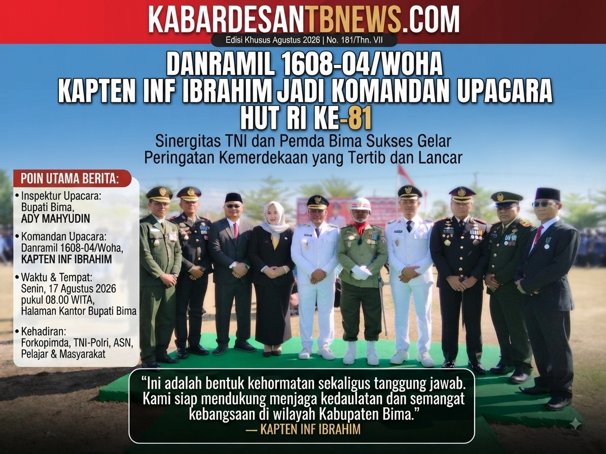 Danramil Woha Kapten Inf Ibrahim Tampil Tegas sebagai Komandan Upacara HUT RI ke-81 di Kabupaten Bima