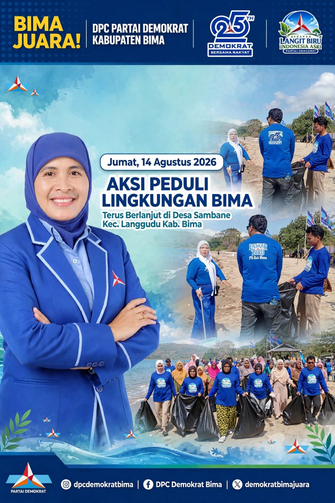DPC Partai Demokrat Kabupaten Bima Gelar Aksi Sosial ‘Gerakan Langit Biru’ di Pantai Baba