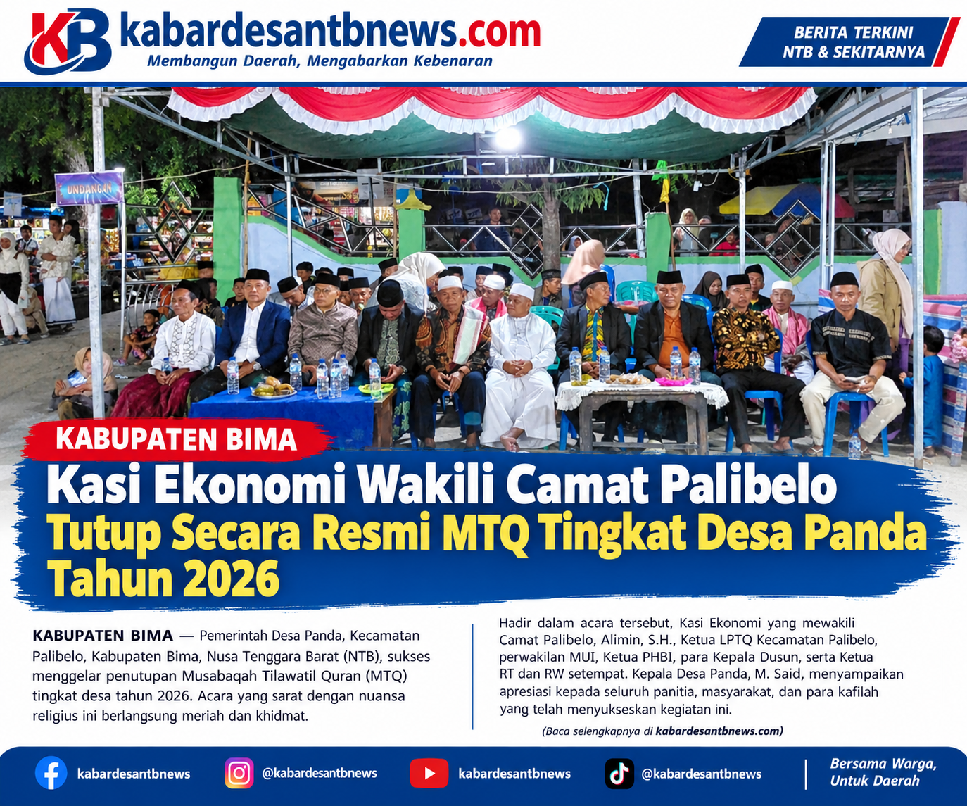 Kasi Ekonomi Wakili Camat Palibelo Tutup Secara Resmi MTQ Tingkat Desa Panda Tahun 2026